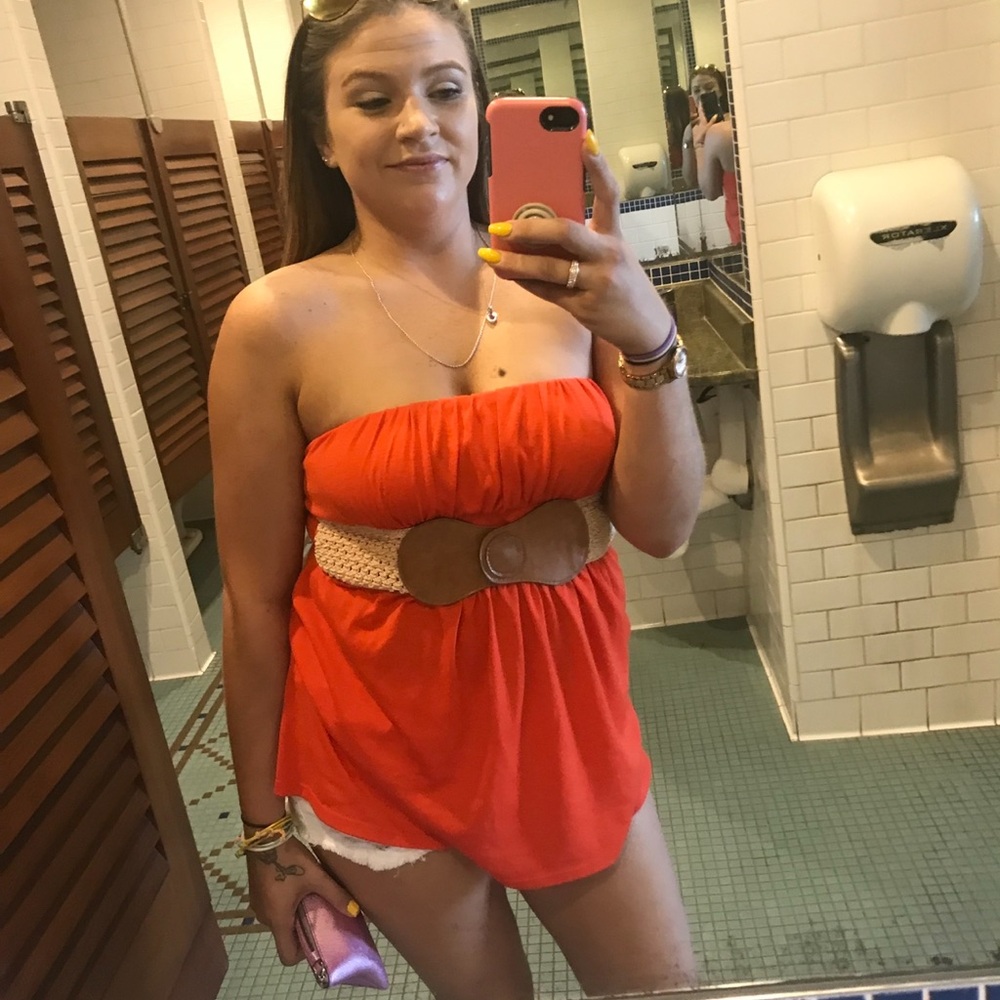 EUC large orange flowy tube top.